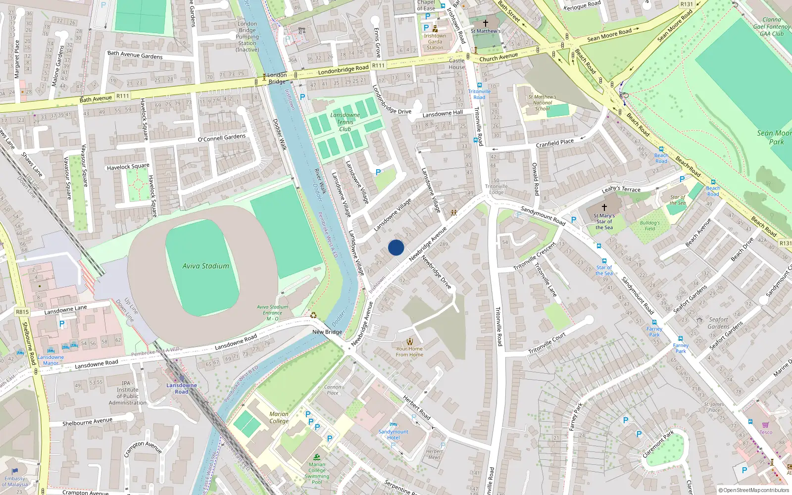 Overhead map showing the location of 17 Newbridge Avenue, Irishtown