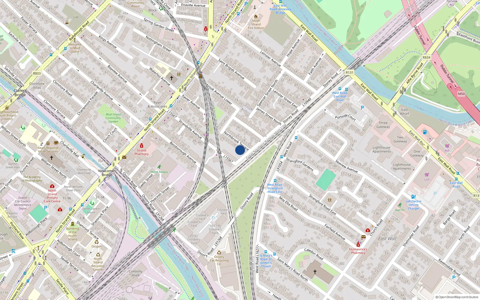 Overhead map showing the location of 17 Northbrook Terrace, North Strand, Dublin 3