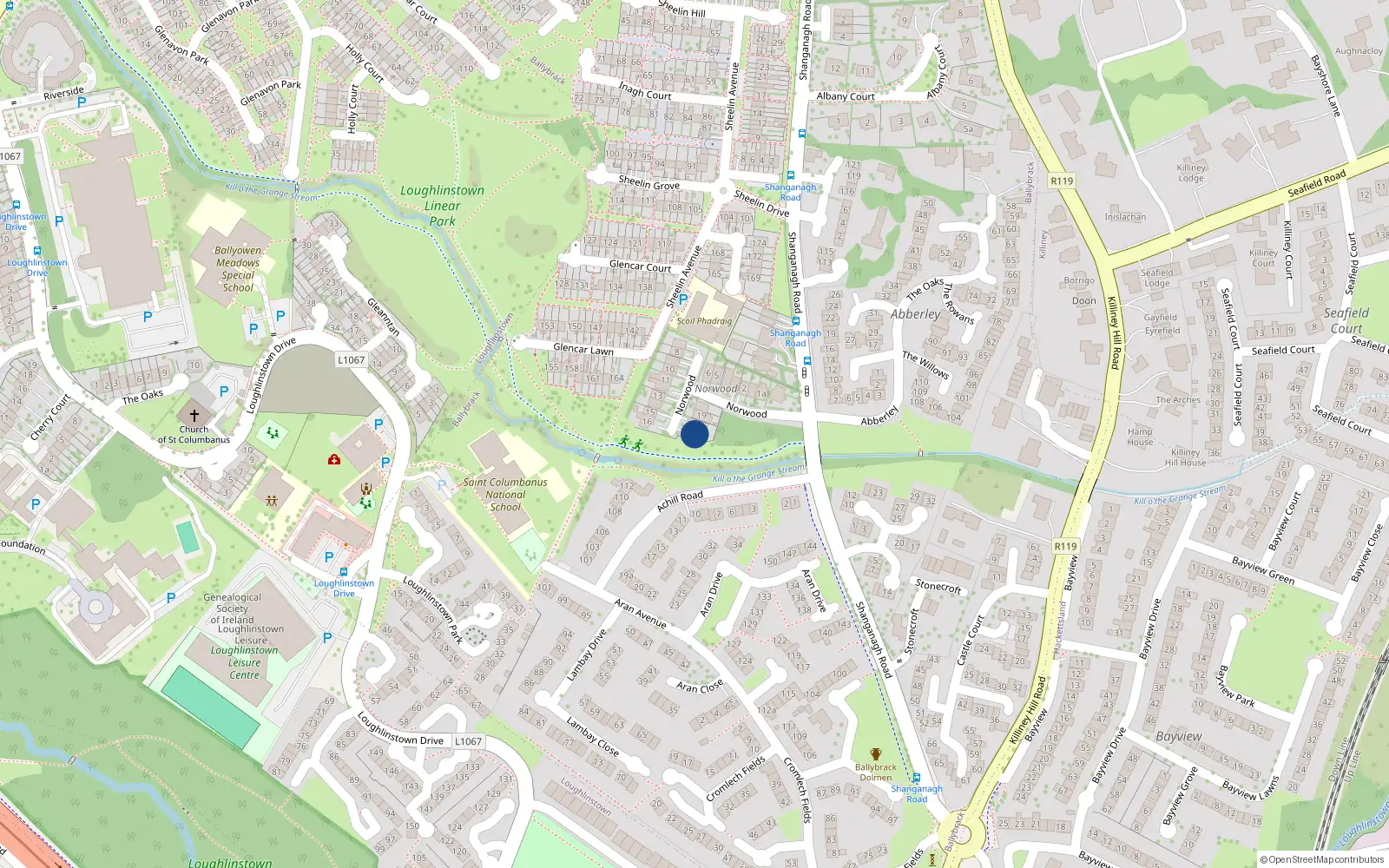Overhead map showing the location of 17 Norwood, Shanganagh Road, Ballybrack