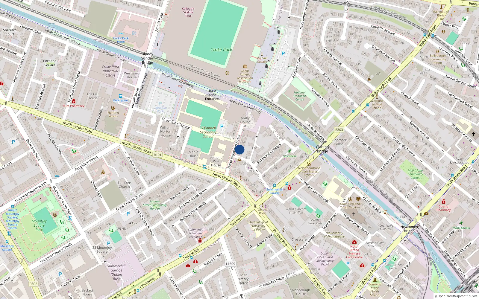 Overhead map showing the location of 17 Richmond Street North, Dublin