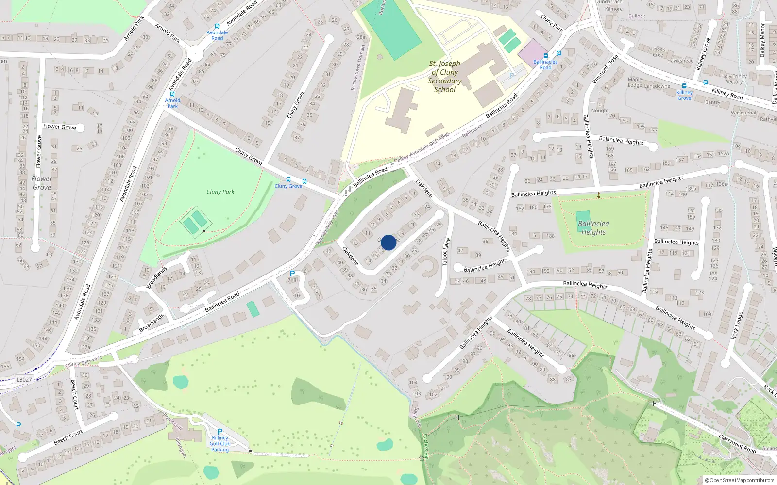 Overhead map showing the location of 17 Oakdene, Killiney