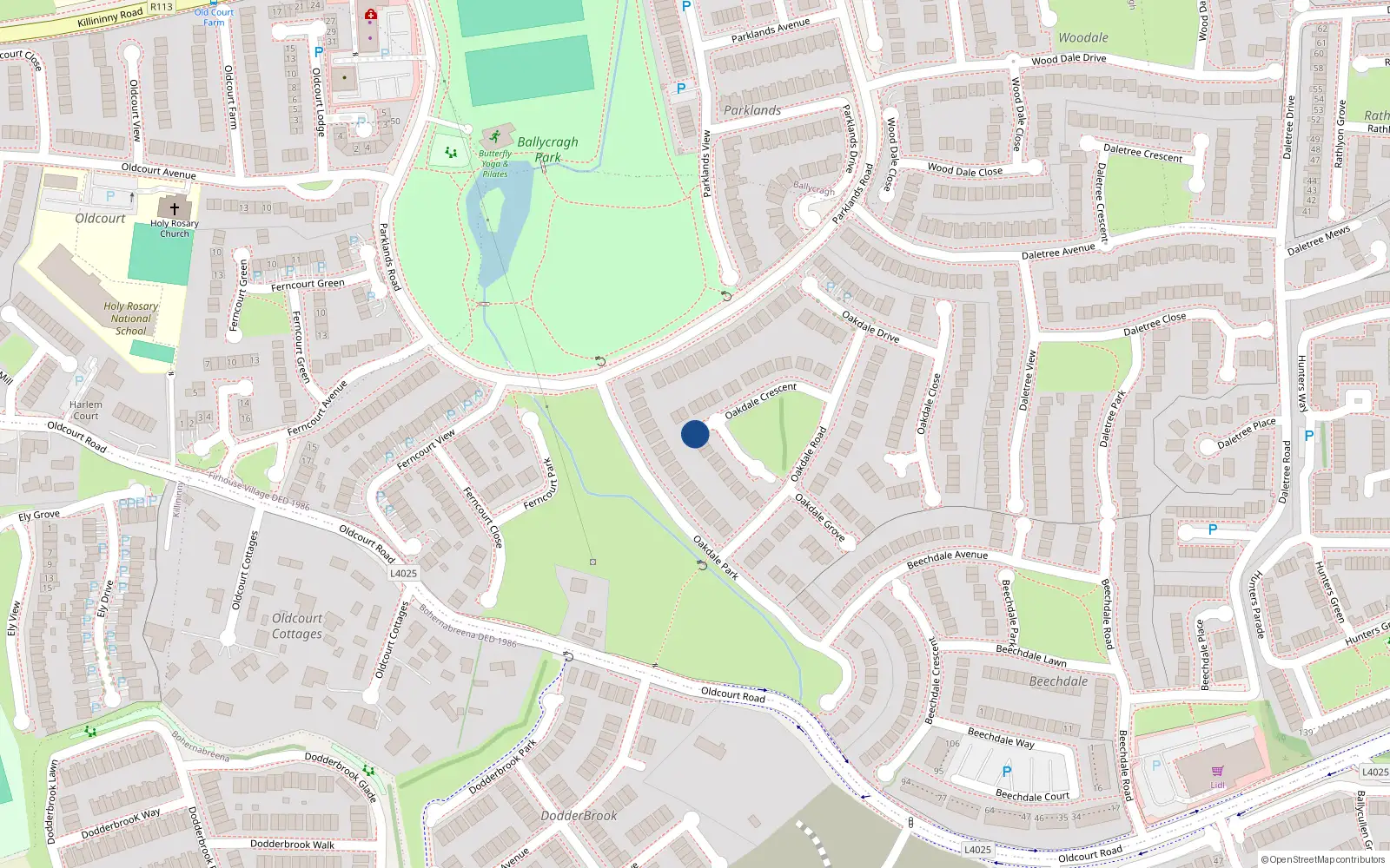 Overhead map showing the location of 17 Oakdale Crescent, Dublin