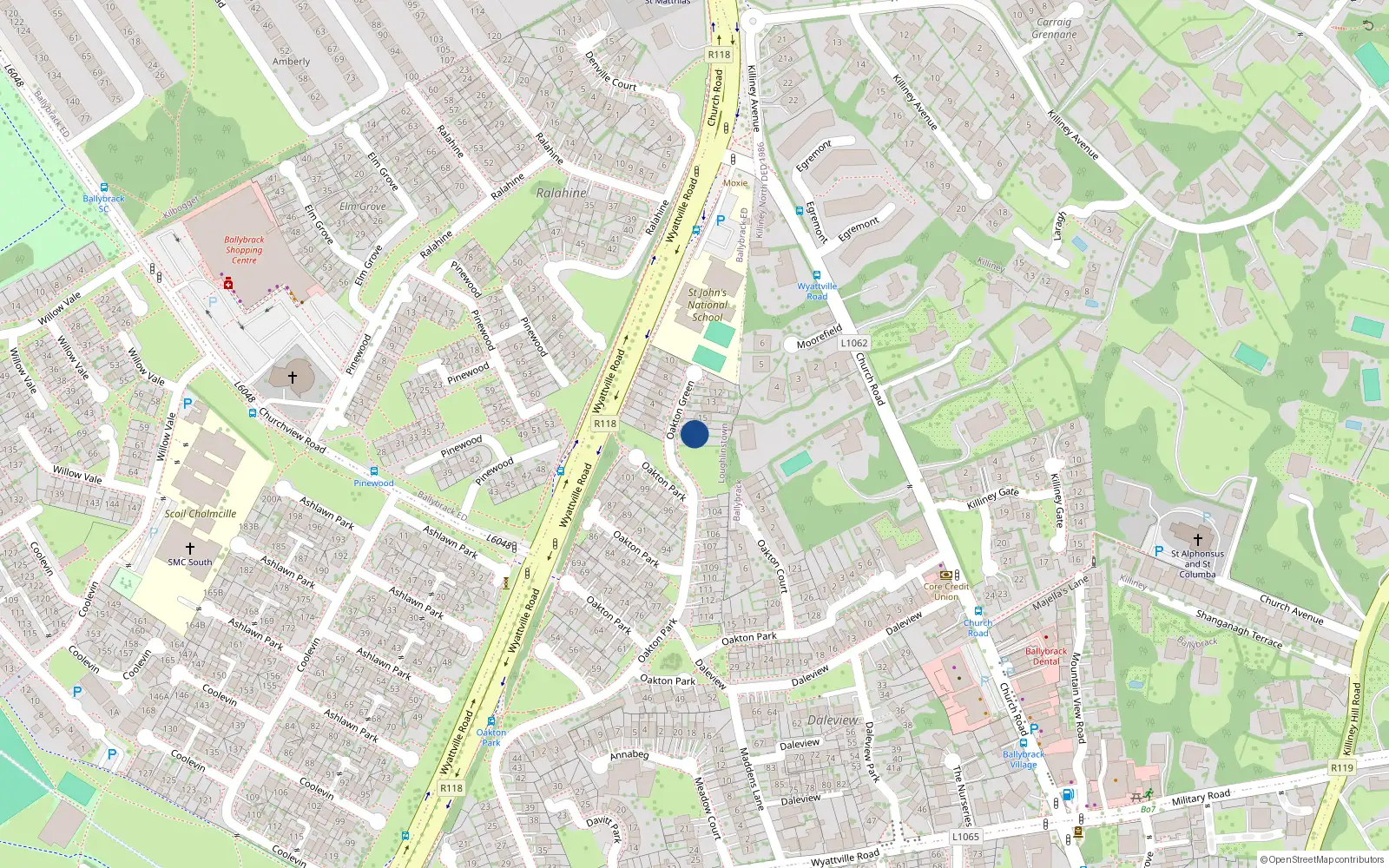 Overhead map showing the location of 17 Oakton Green, Ballybrack, Dublin