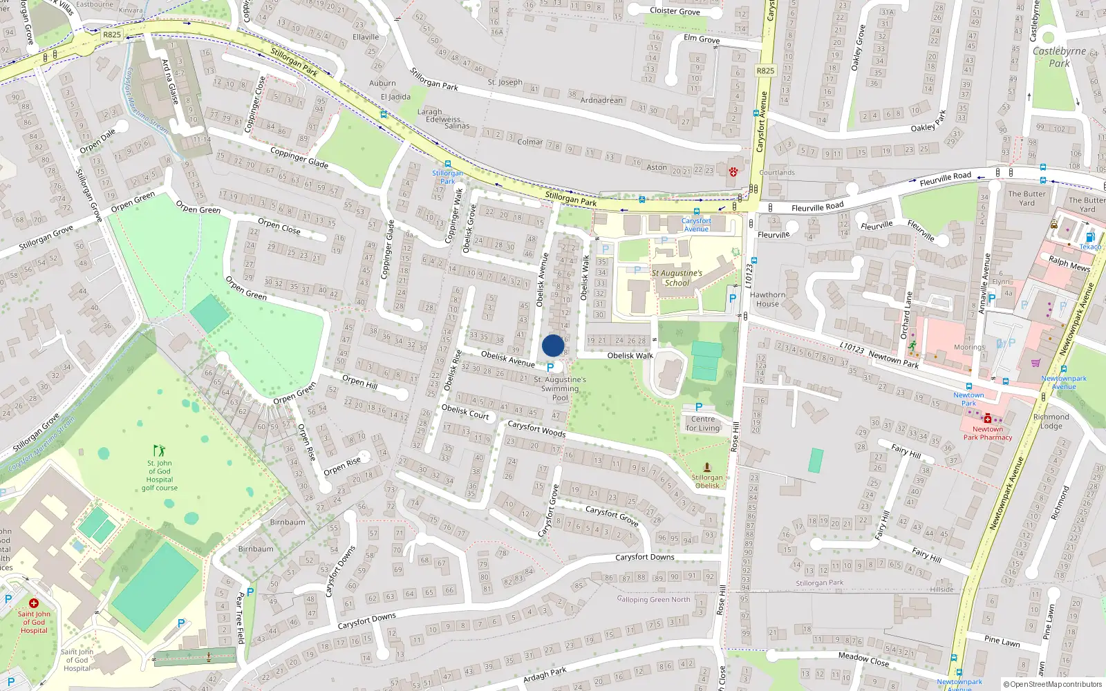 Overhead map showing the location of 17 Obelisk Avenue, Blackrock, Dublin