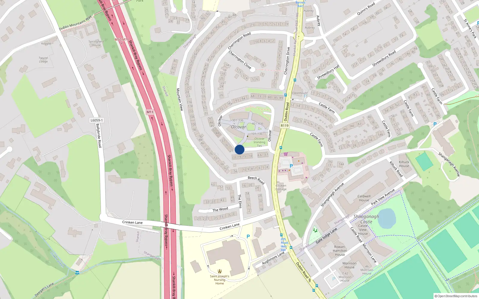 Overhead map showing the location of 17 Olcovar, Shankill