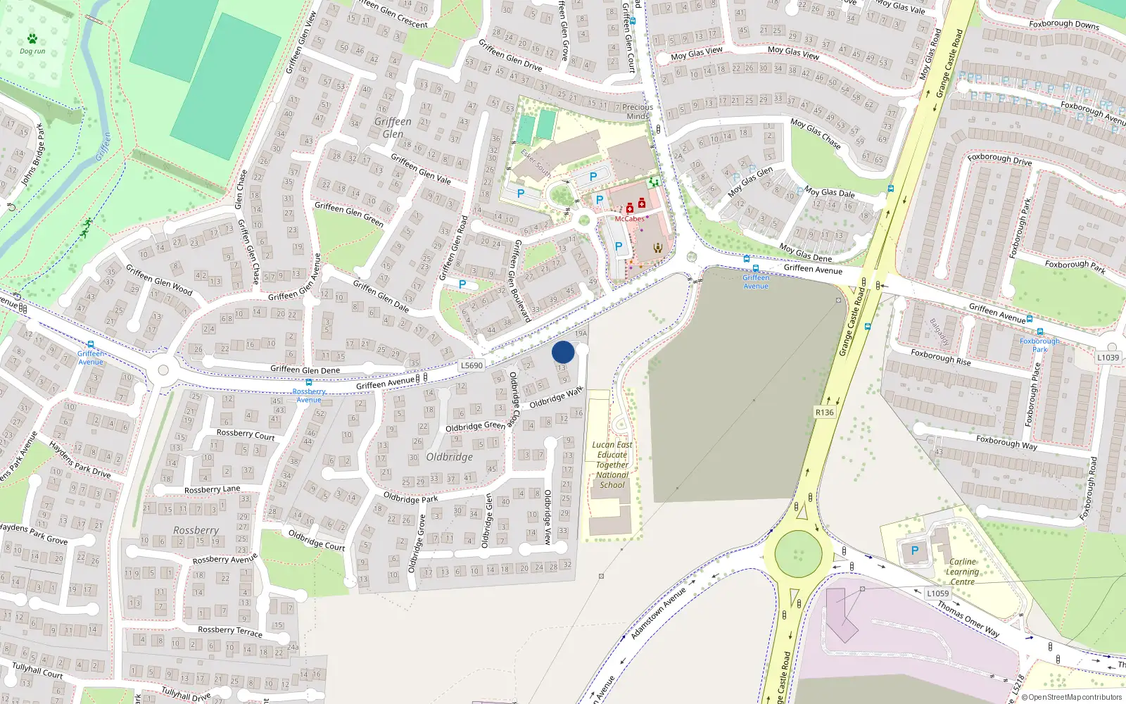 Overhead map showing the location of 17 Oldbridge Walk, Lucan
