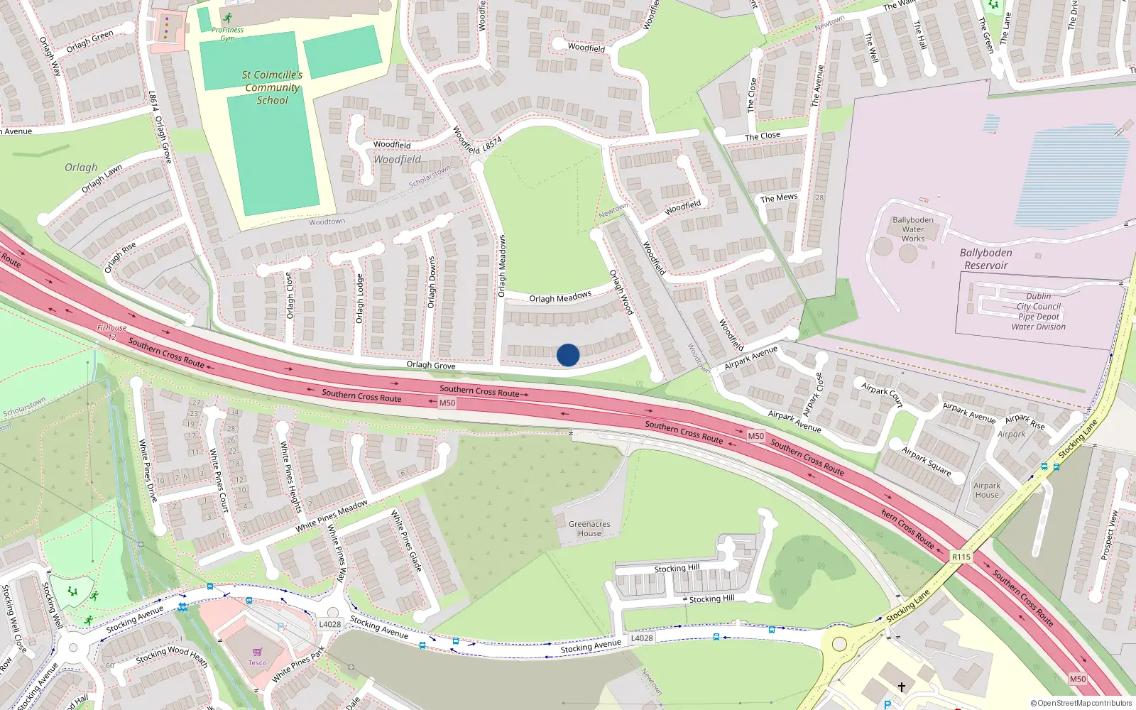 Overhead map showing the location of 17 Orlagh View, Dublin 16