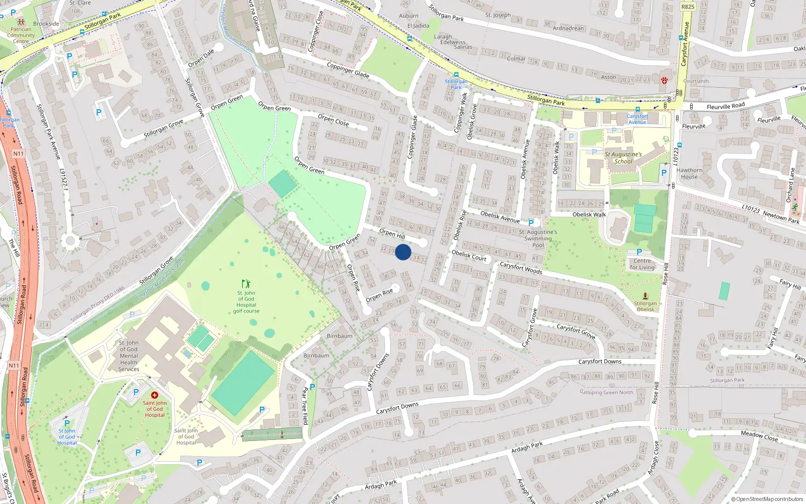 Overhead map showing the location of 17 Orpen Hill, Stillorgan Grove, Blackrock