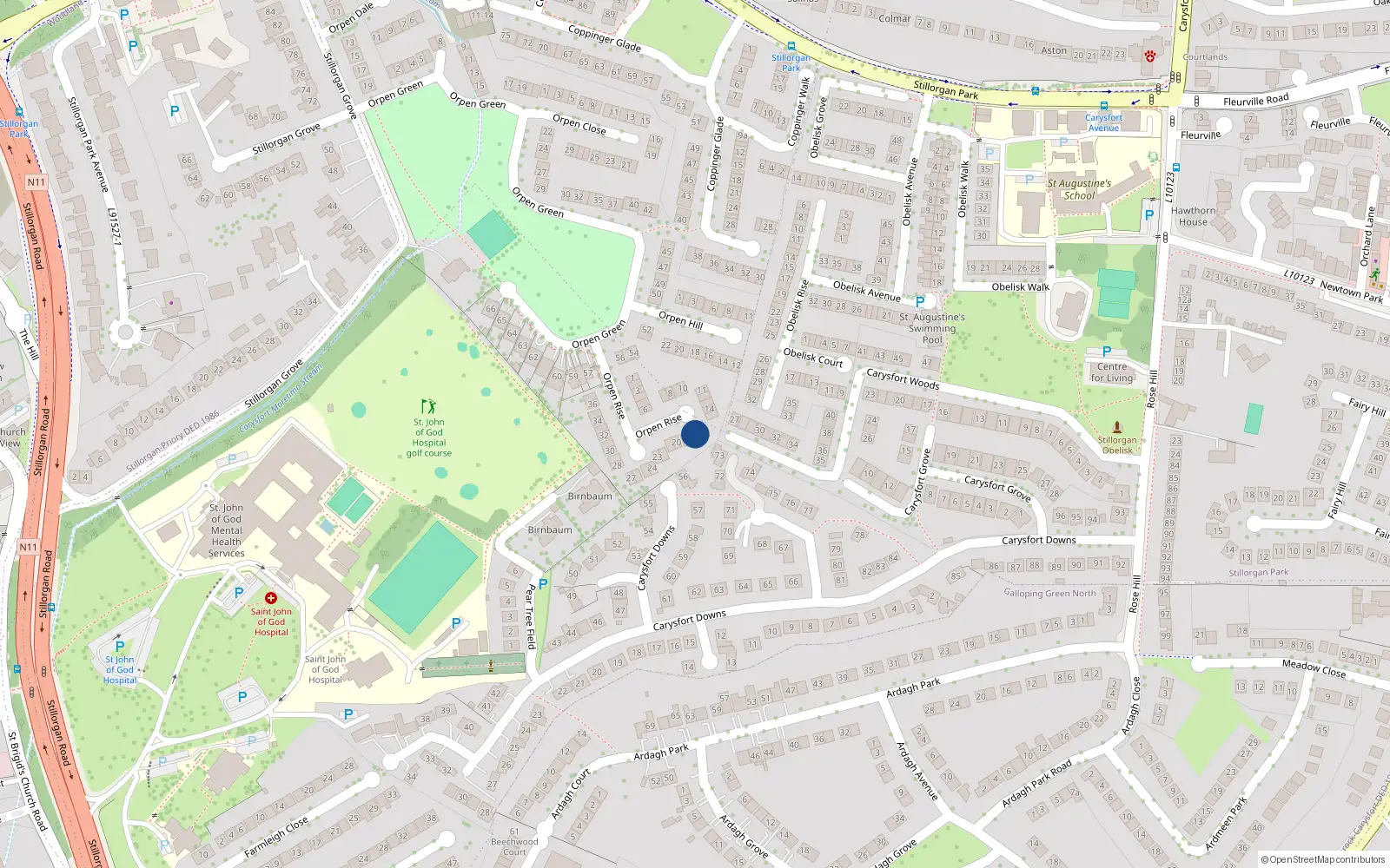 Overhead map showing the location of 17 Orpen Rise, Blackrock
