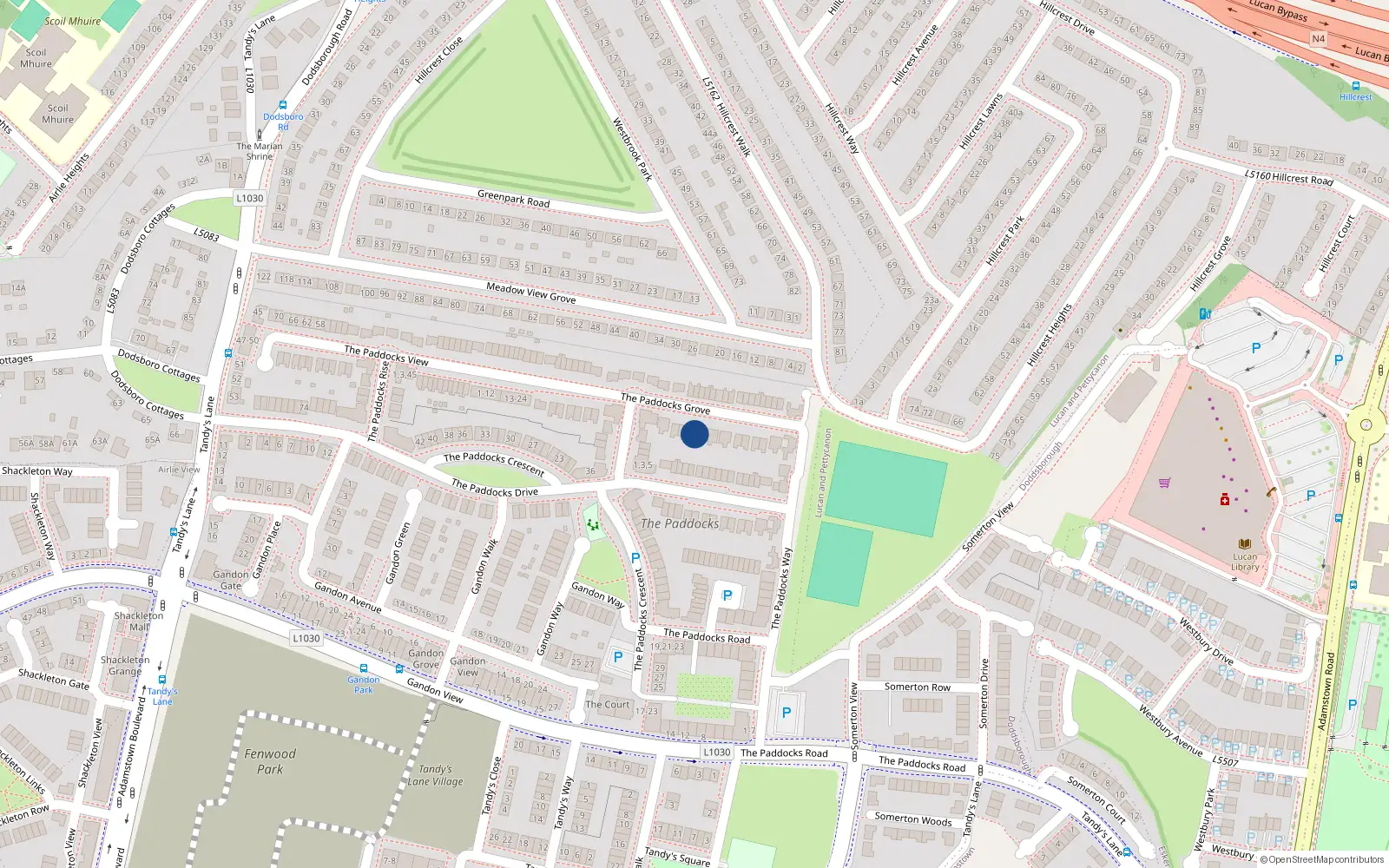 Overhead map showing the location of 17 Paddocks Grove, Adamstown, Lucan