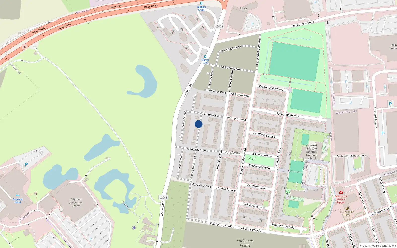 Overhead map showing the location of 17 Parklands Links, Saggart