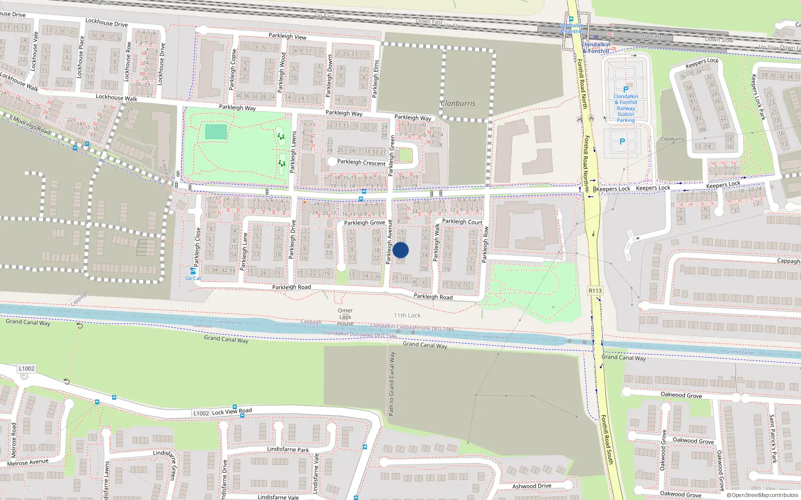 Overhead map showing the location of 17 Parkleigh Avenue, Dublin 22