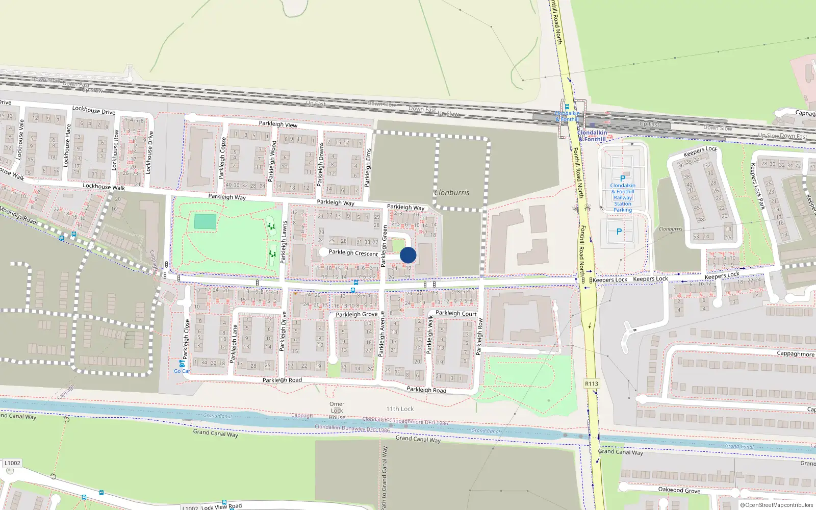 Overhead map showing the location of 17 Parkleigh Green, Cappagh