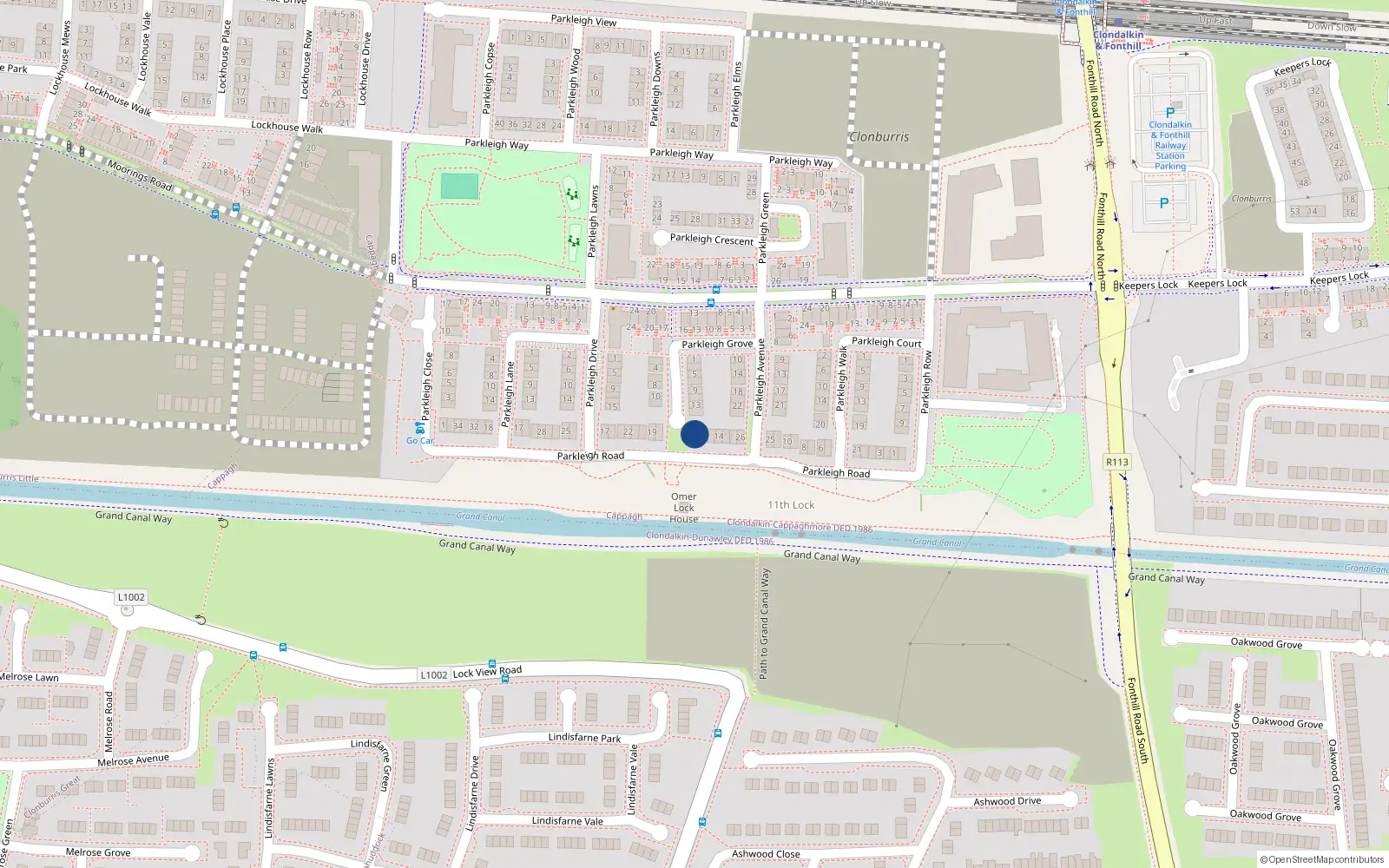 Overhead map showing the location of 17 Parkleigh Road, Dublin 22