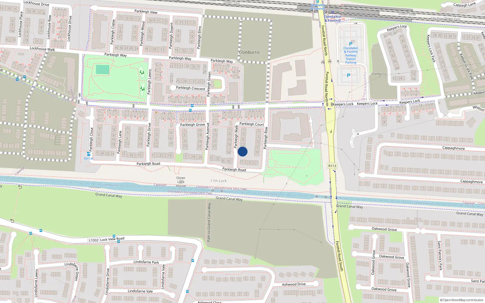 Overhead map showing the location of 17 Parkleigh Walk, Dublin 22