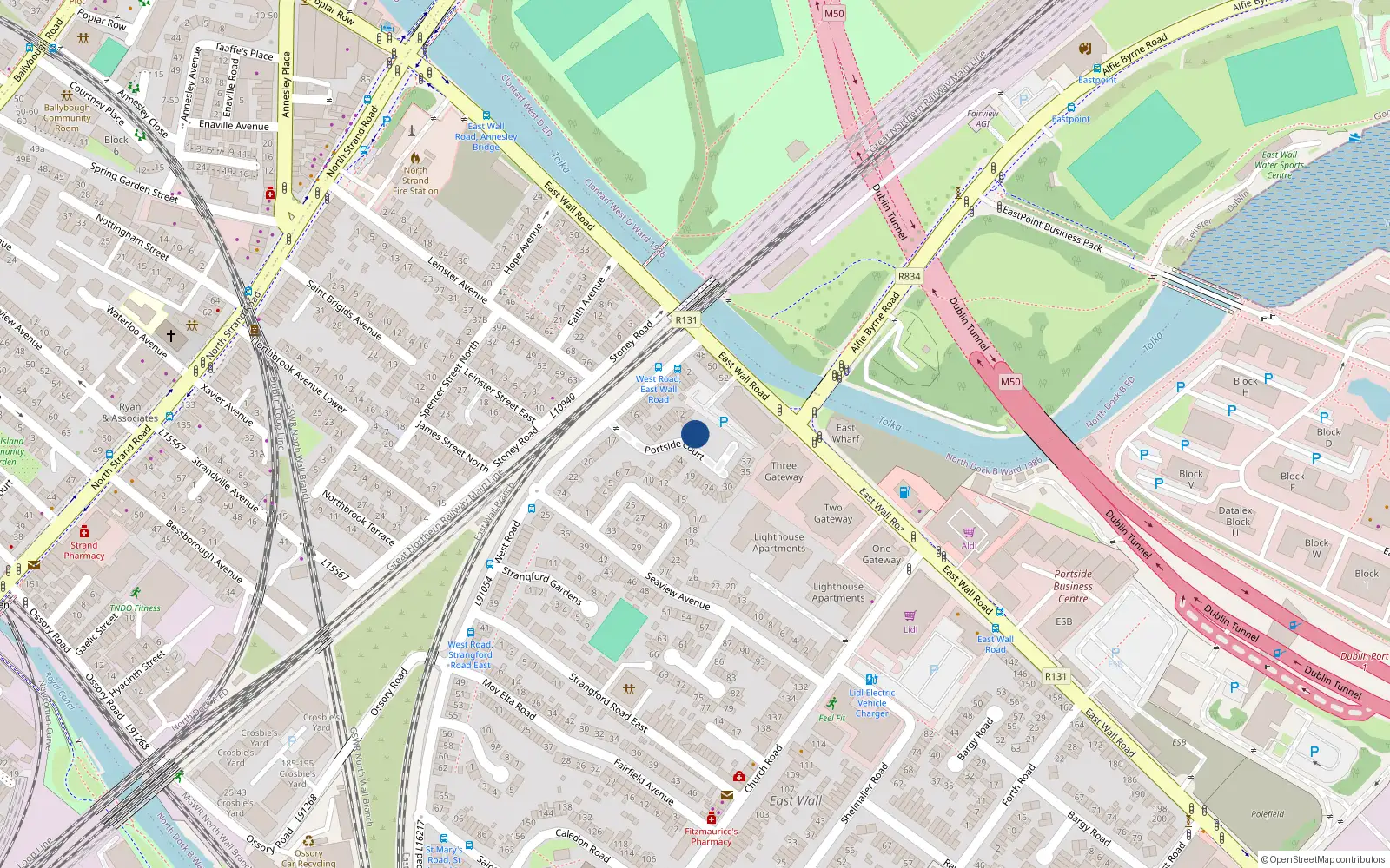 Overhead map showing the location of 17 Portside Court, West Road, East Wall Dublin 3