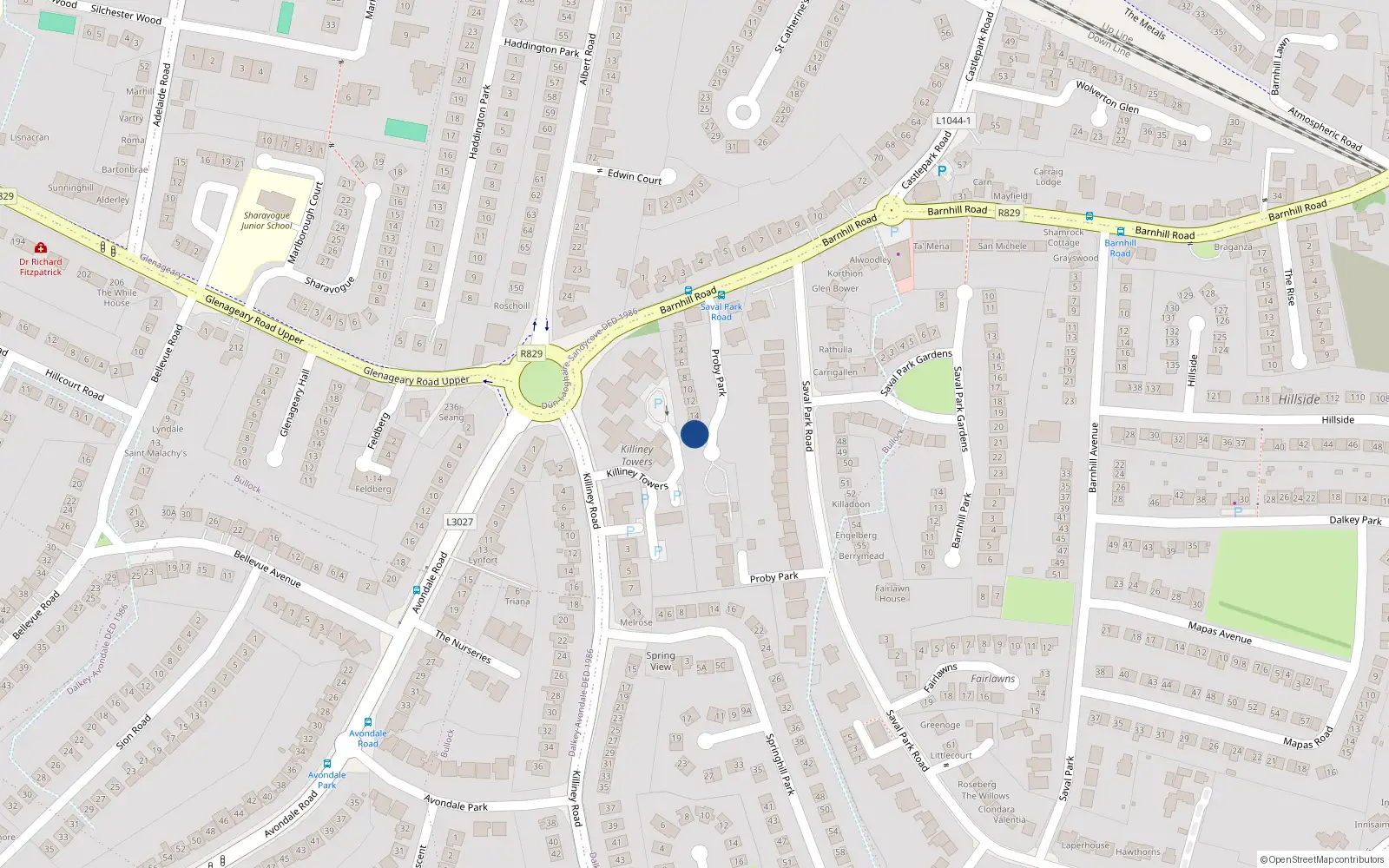 Overhead map showing the location of 17 Proby Park, Dalkey