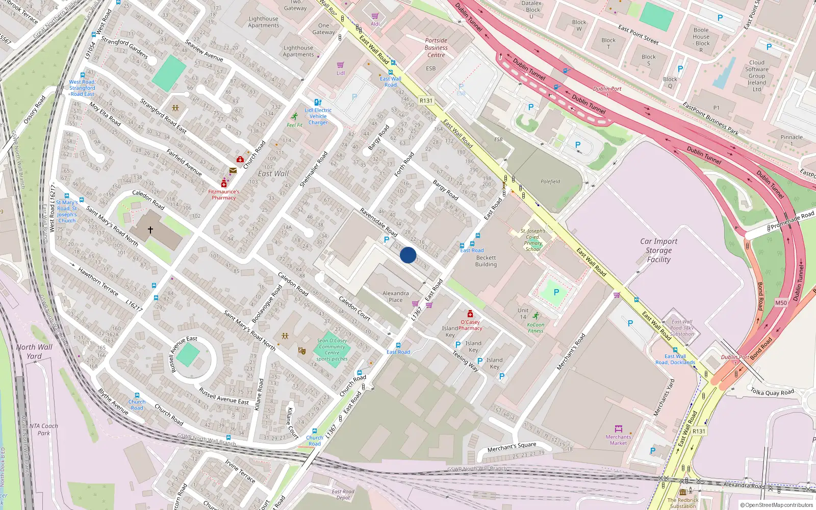 Overhead map showing the location of 17 Ravensdale Road, East Wall, Dublin 3