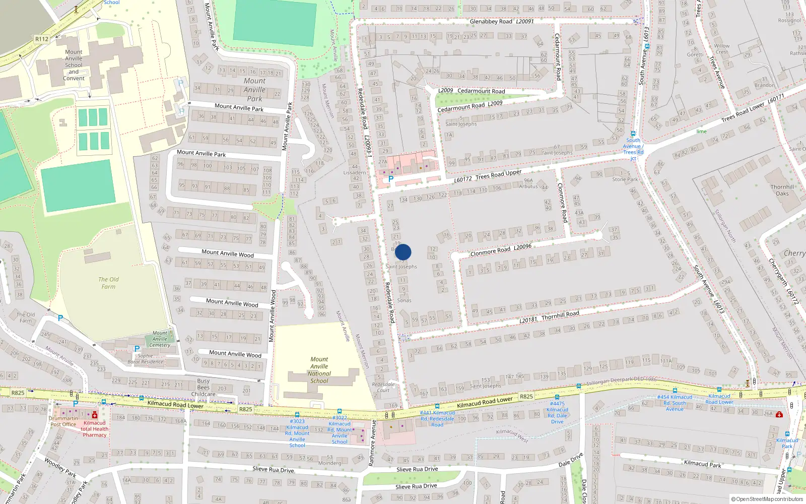 Overhead map showing the location of 17 Redesdale Road, Blackrock