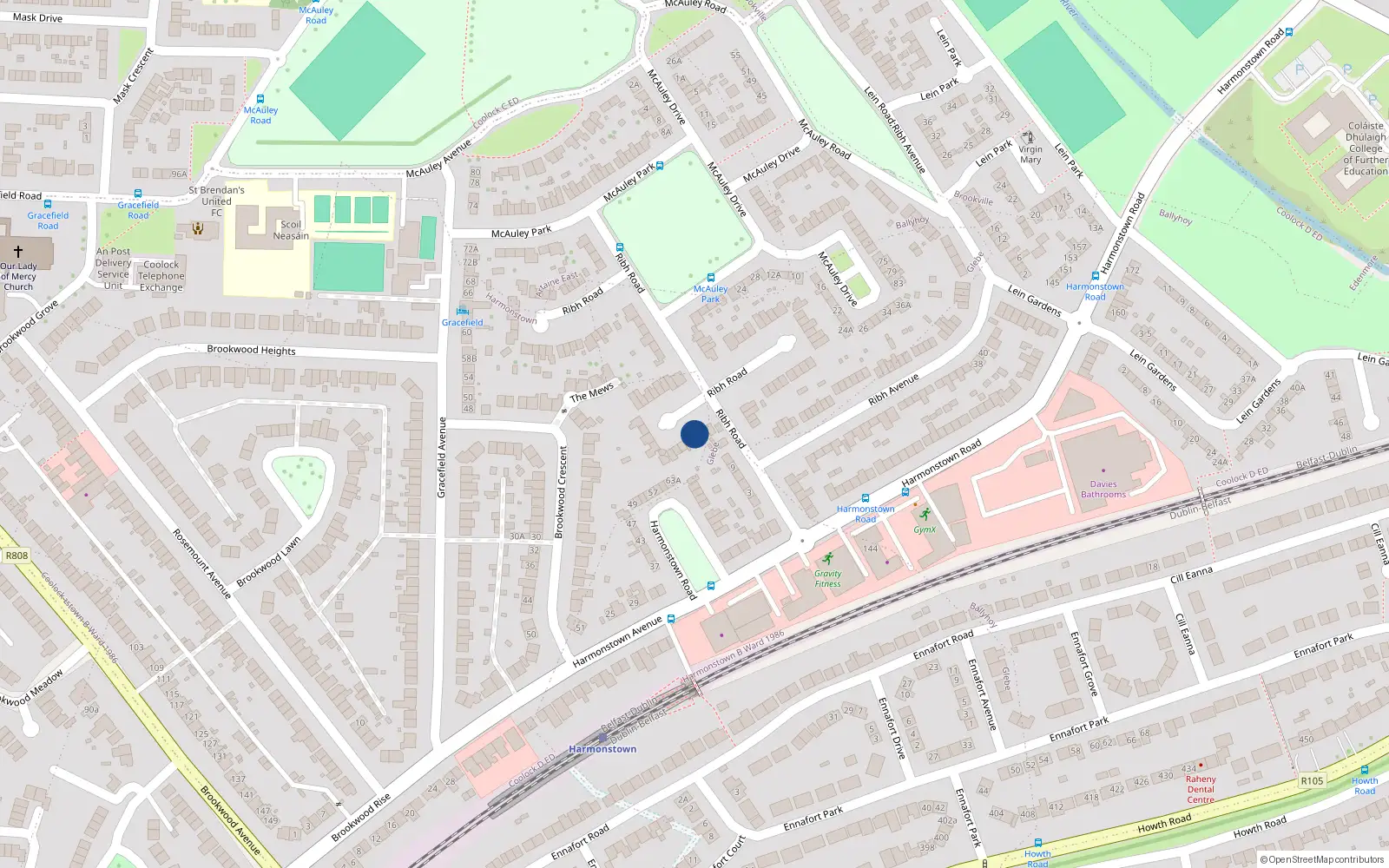 Overhead map showing the location of 17 Ribh Road, Dublin 5