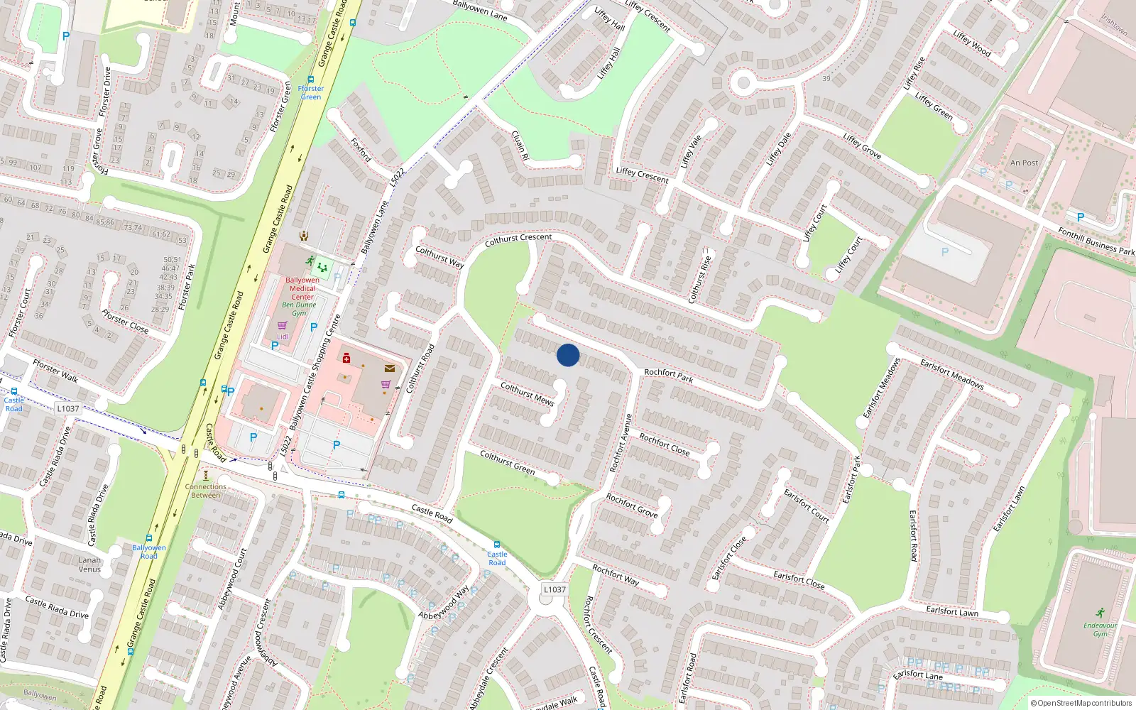 Overhead map showing the location of 17 Rochfort Park, Lucan