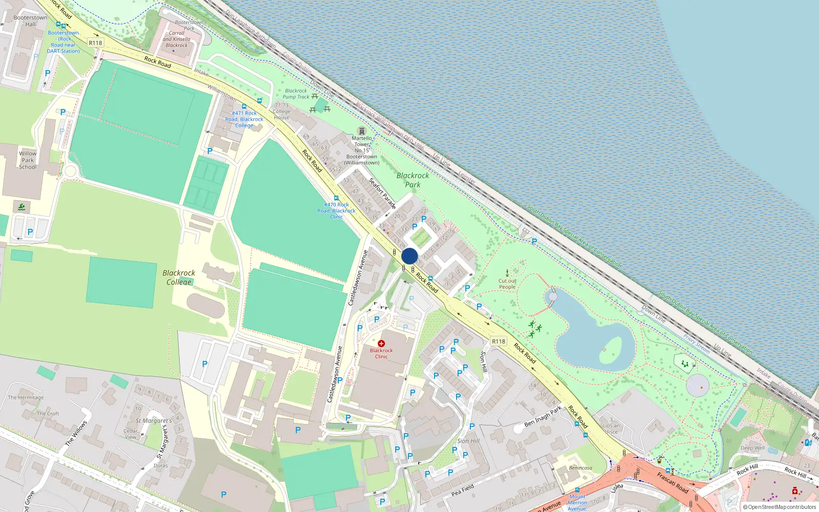 Overhead map showing the location of 17 Rock Road, Blackrock, Co Dublin