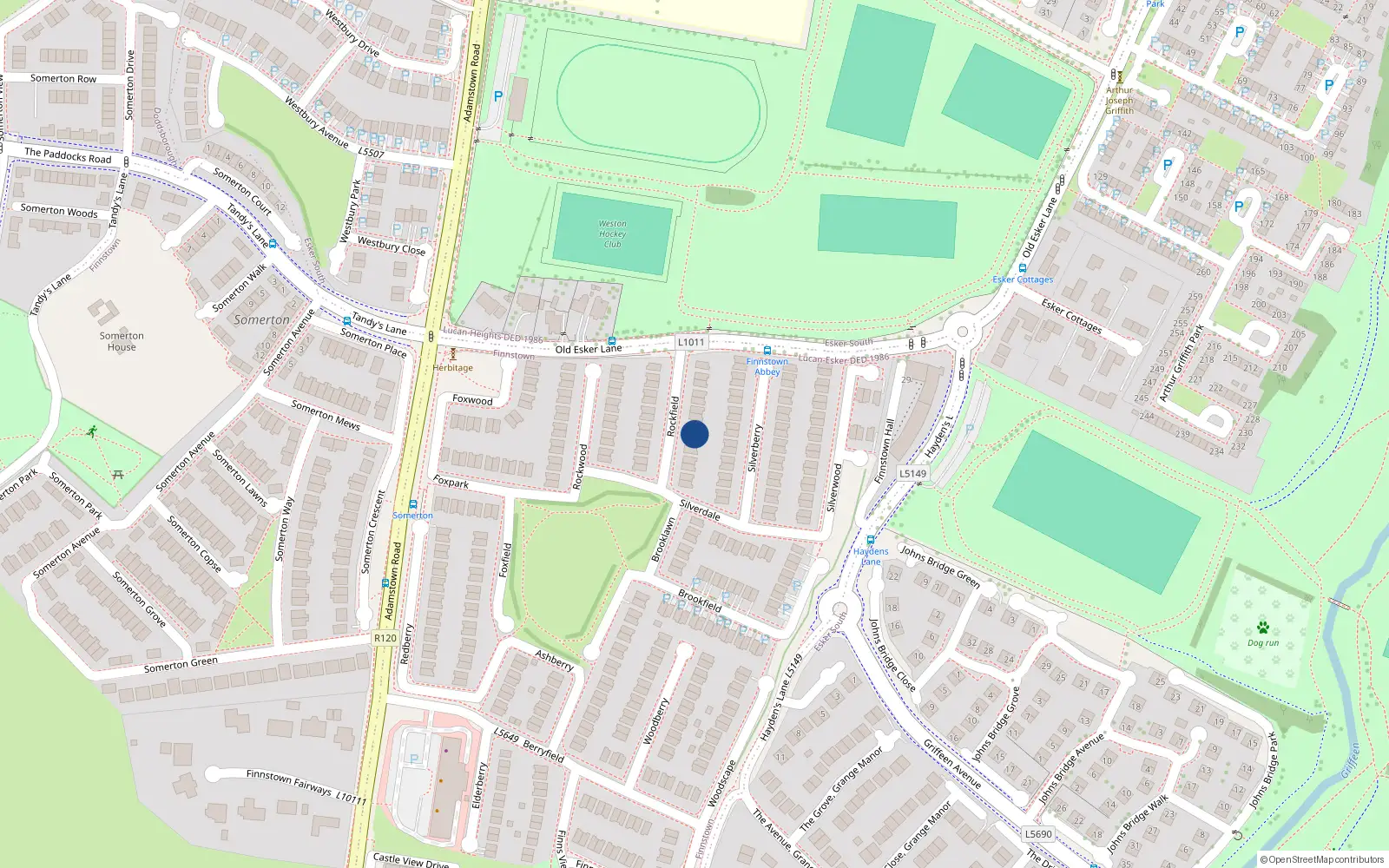 Overhead map showing the location of 17 Rockfield, Lucan