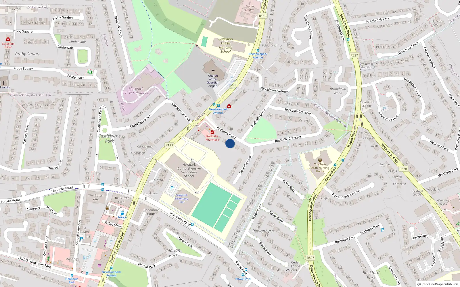 Overhead map showing the location of 17 Rockville Road, Blackrock