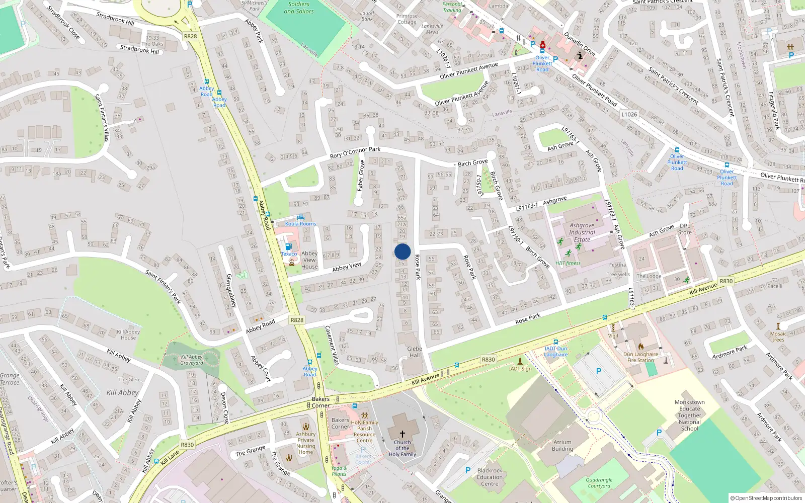 Overhead map showing the location of 17 Rose Park, Dublin
