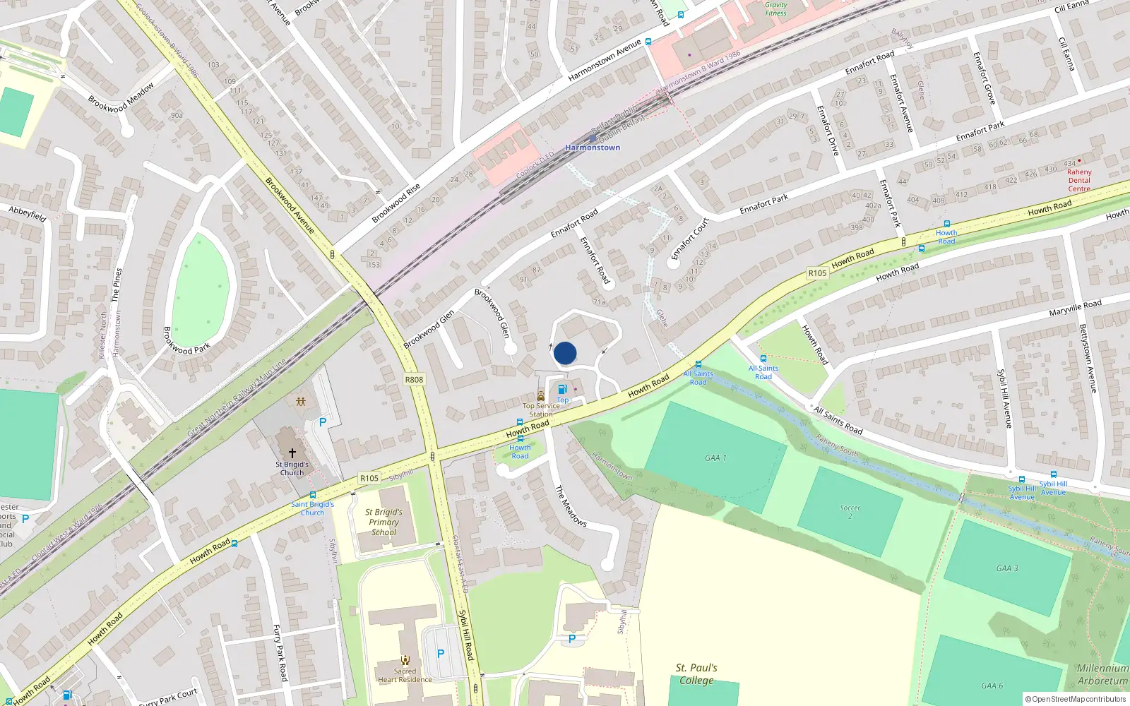 Overhead map showing the location of 17 Rosevale Mansions, Howth Road, Dublin 5