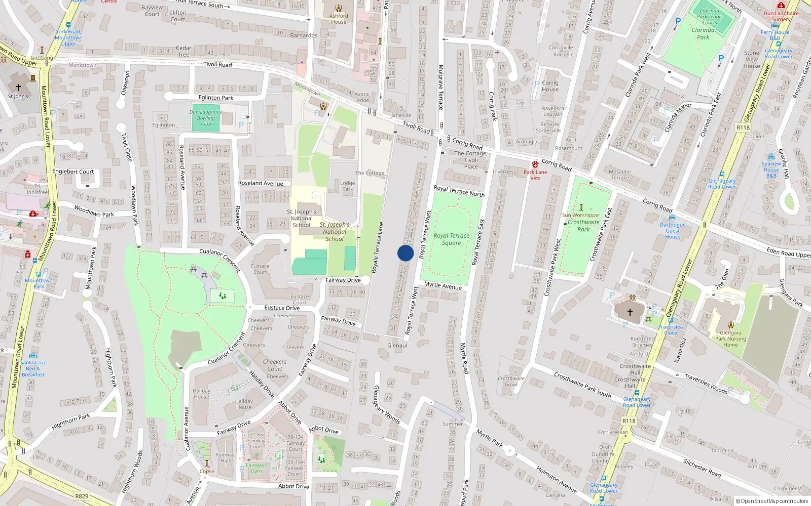 Overhead map showing the location of 17 Royal Terrace West, County Dublin