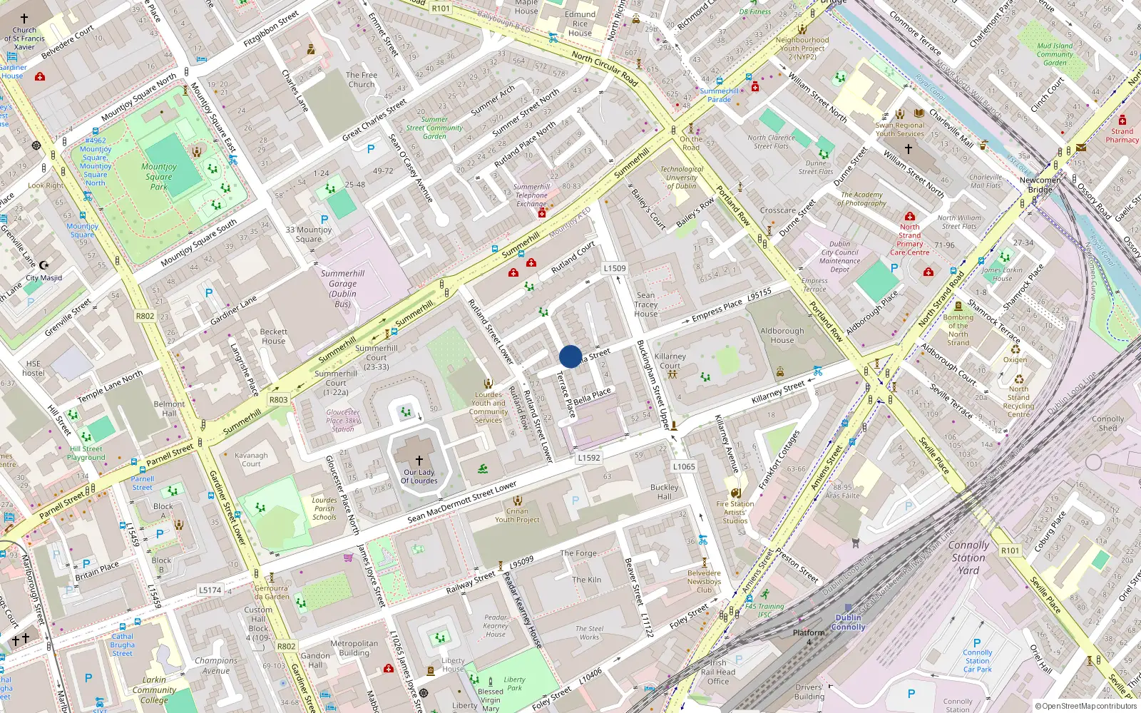 Overhead map showing the location of 17 Rutland Cottages, Dublin 1