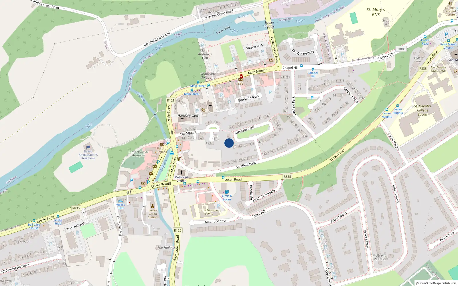 Overhead map showing the location of 17 Sarsfield Park, Lucan