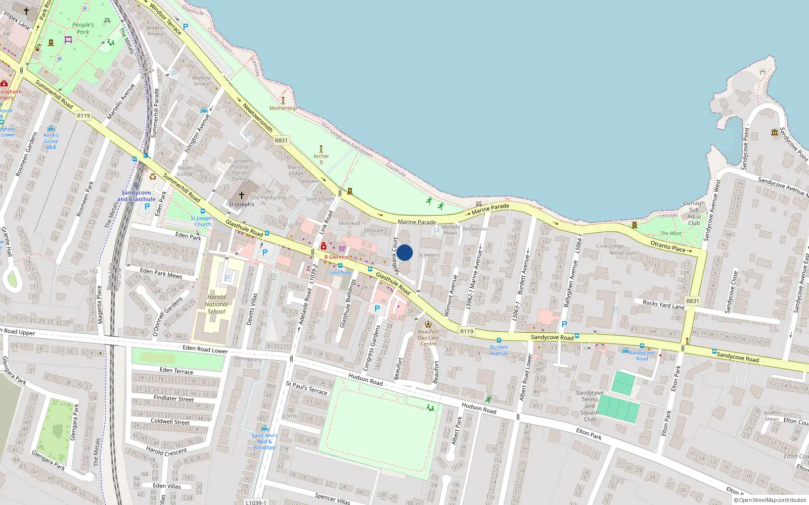 Overhead map showing the location of 17 Seabank Court, Marine Parade, Sandycove