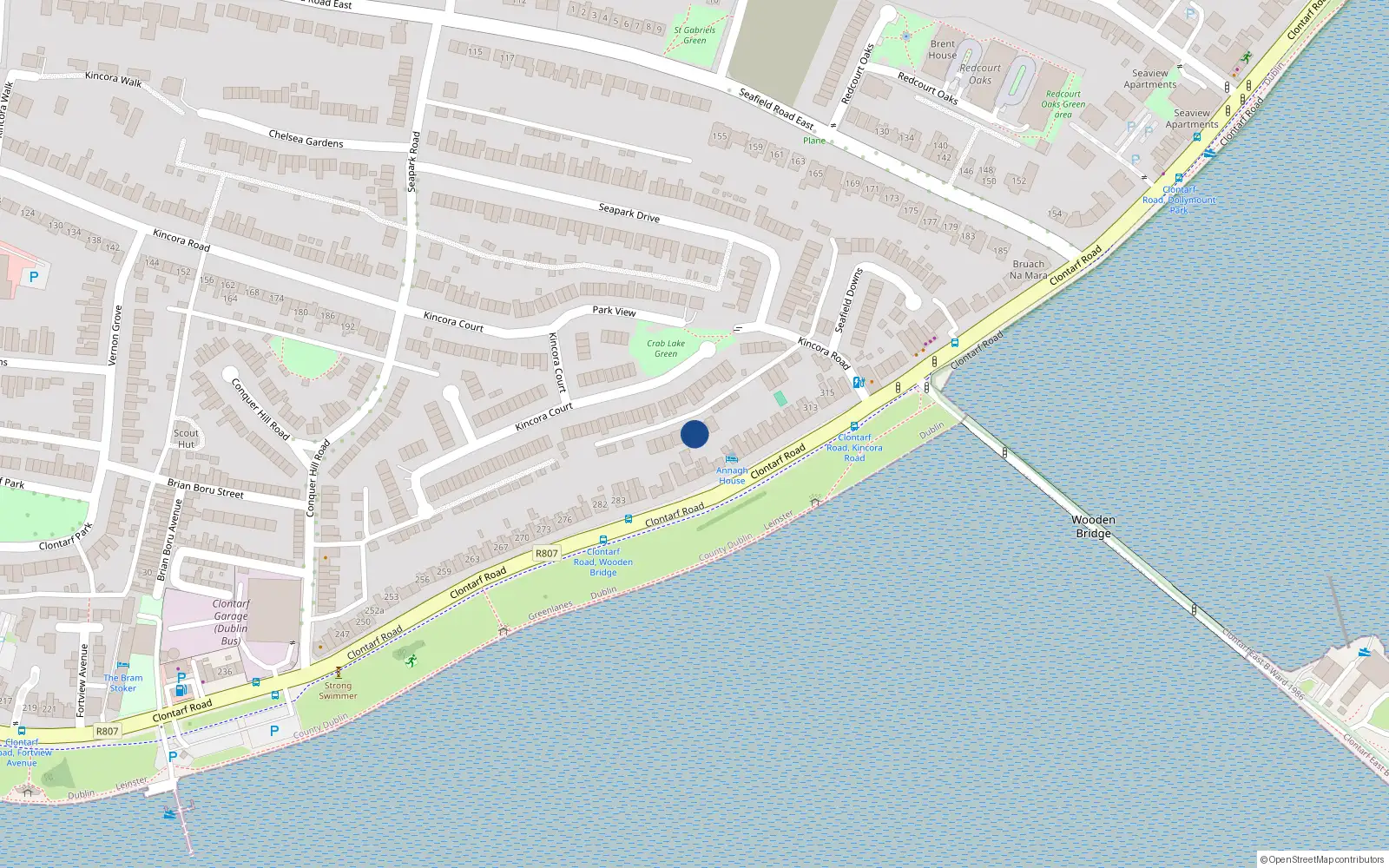 Overhead map showing the location of 17 Seafield Close, Clontarf, Dublin