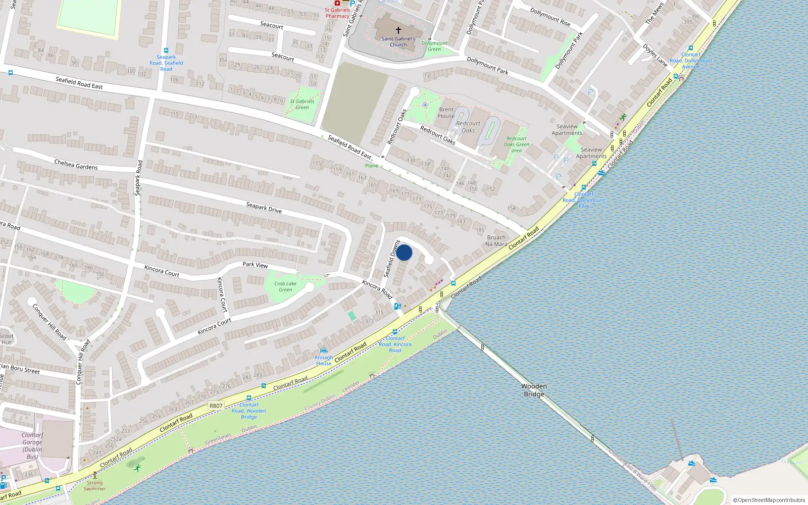 Overhead map showing the location of 17 Seafield Downs, Clontarf, Dublin 3