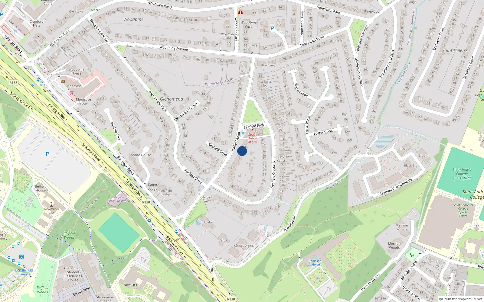 Overhead map showing the location of 17 Seafield Road, Blackrock