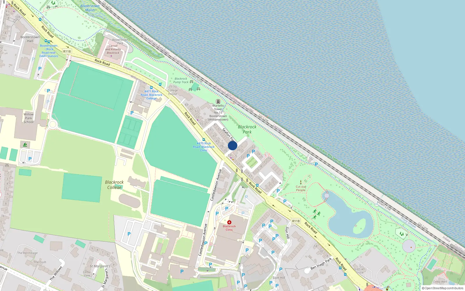 Overhead map showing the location of 17 Seafort Parade, Blackrock