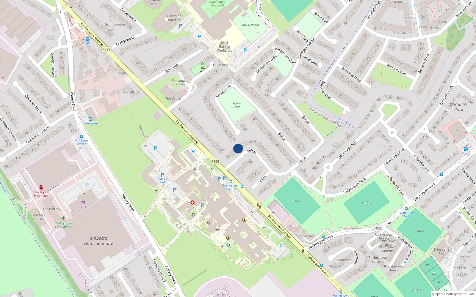 Overhead map showing the location of 17 Sefton, Rochestown Avenue, Dun Laoghaire