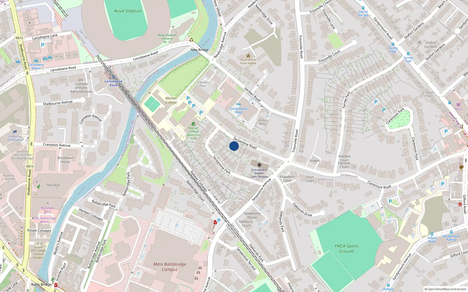 Overhead map showing the location of 17, 17 Serpentine Road, Sandymount