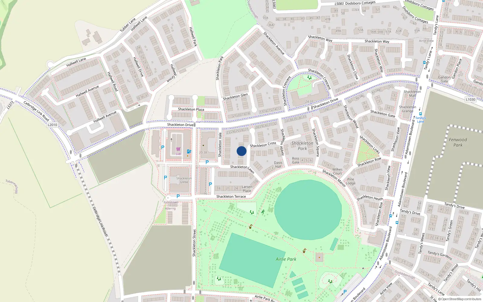 Overhead map showing the location of 17 Shackleton Cross, Lucan