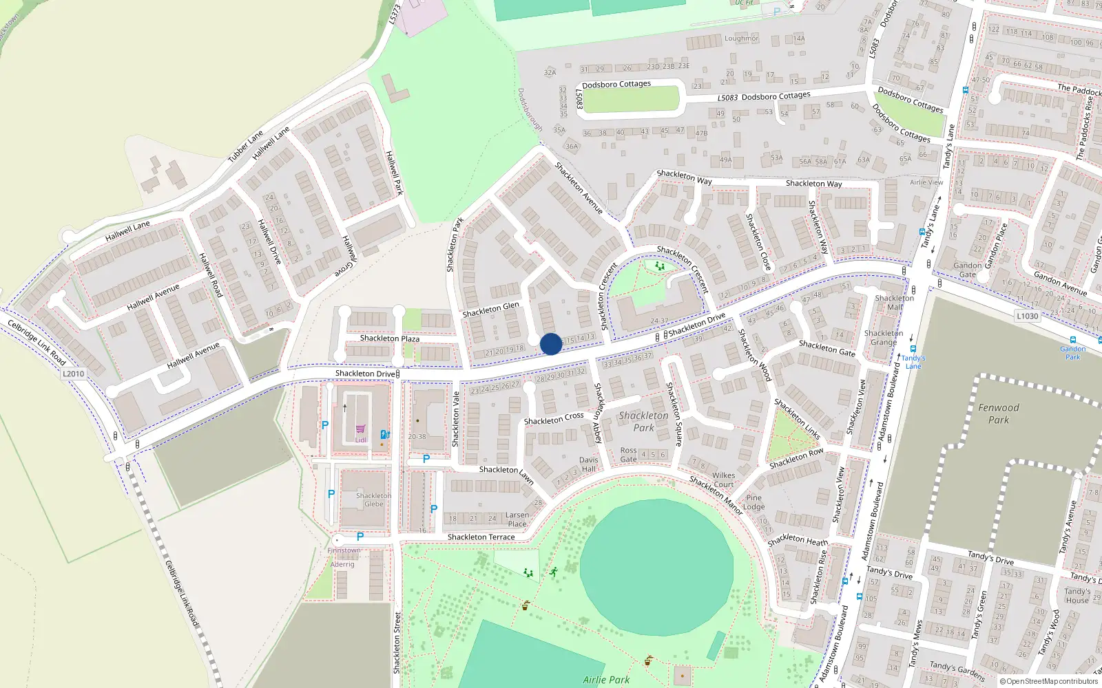 Overhead map showing the location of 17 Shackleton Drive, Lucan