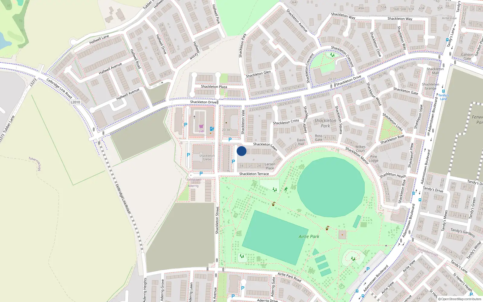 Overhead map showing the location of 17 Shackleton Lawn, Lucan