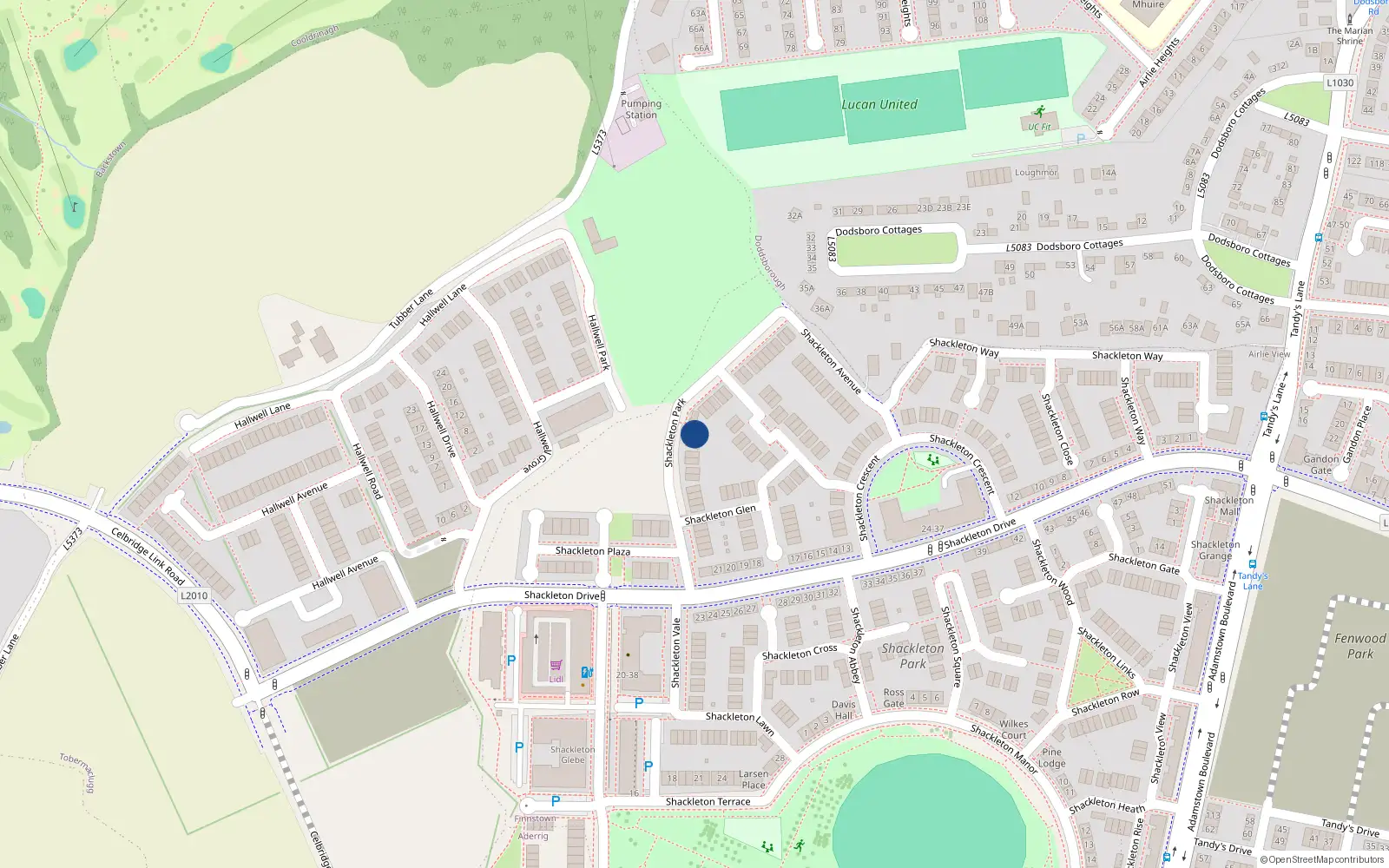 Overhead map showing the location of 17 Shackleton Park, Lucan