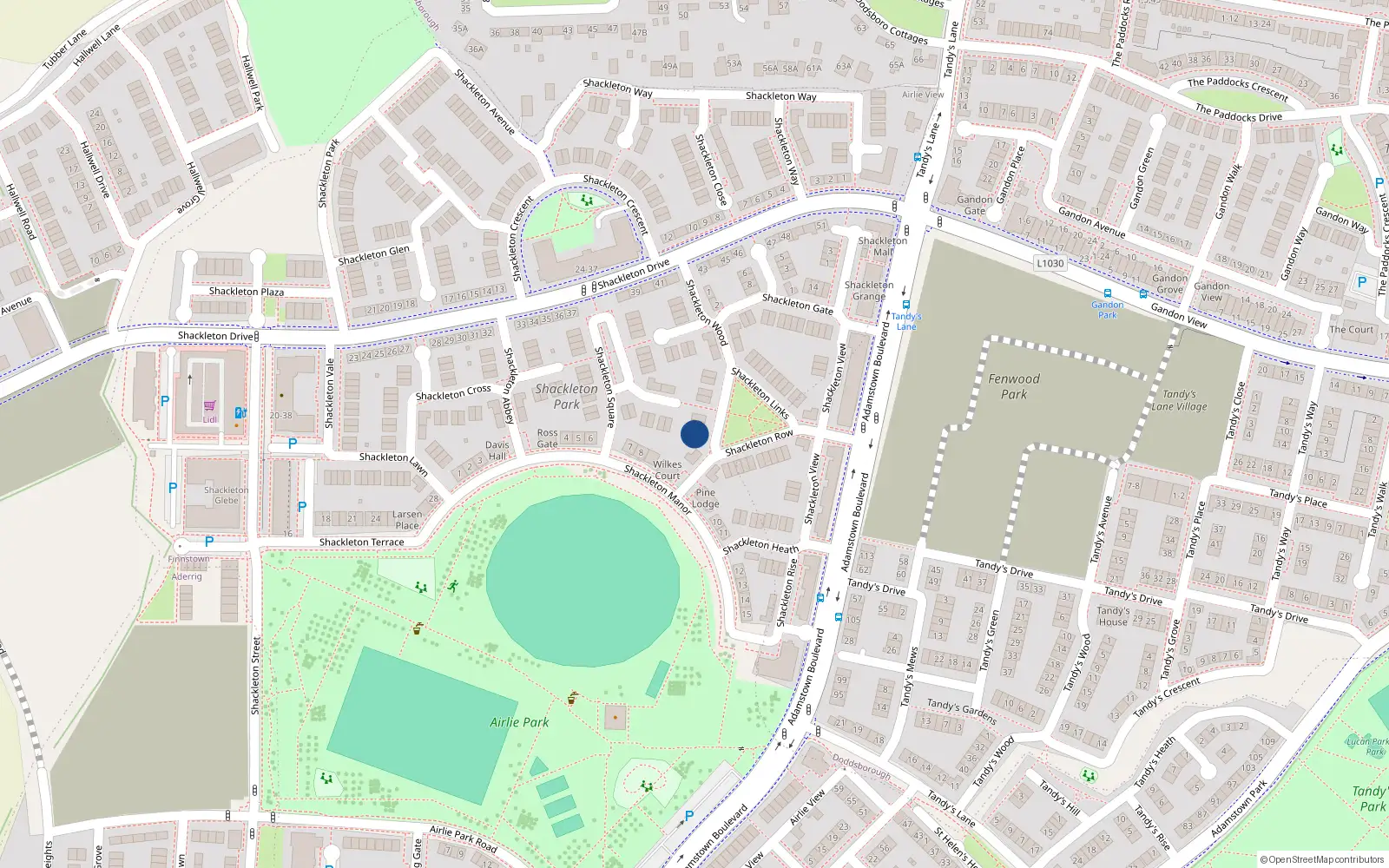 Overhead map showing the location of 17 Shackleton Wood, Lucan
