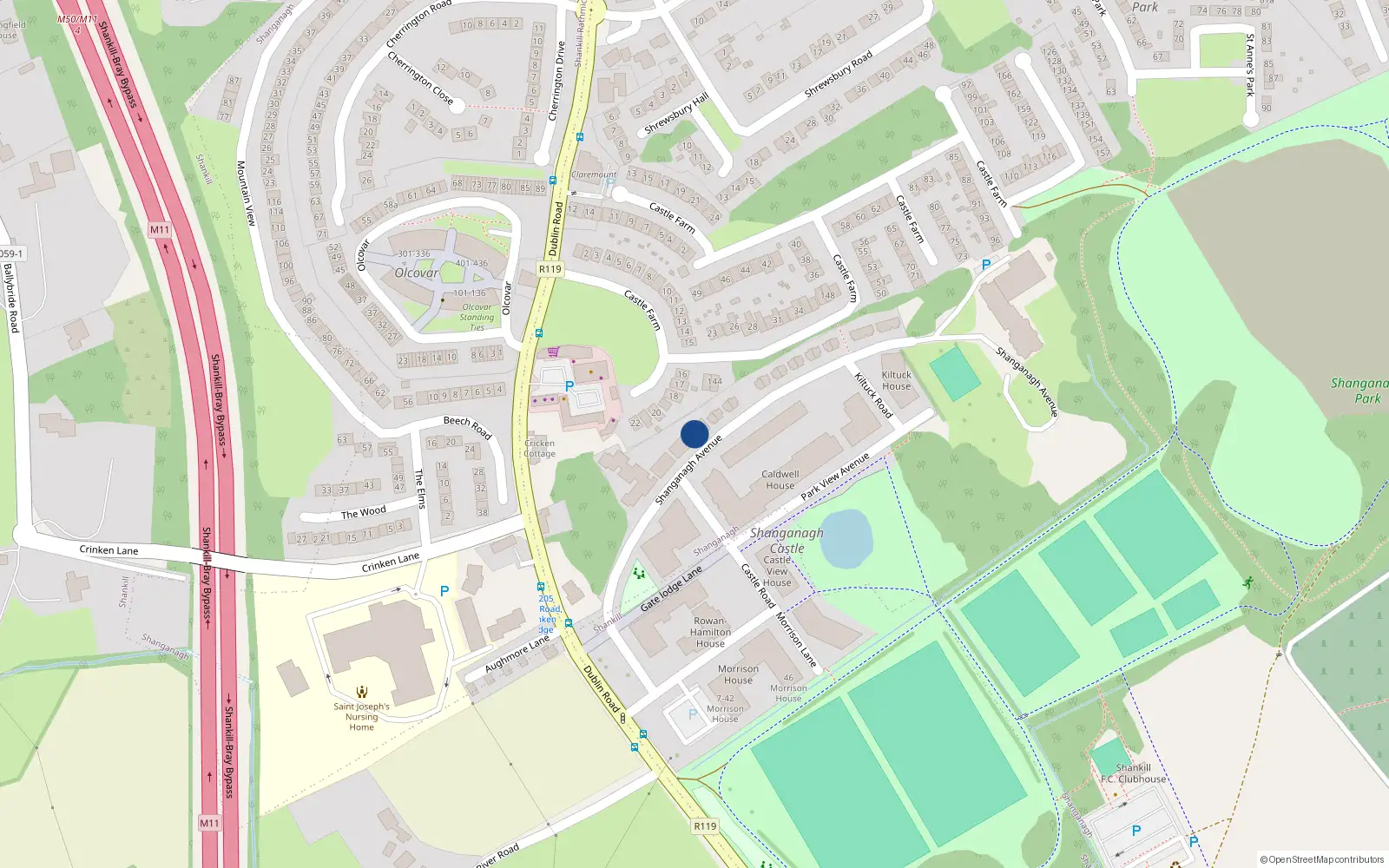 Overhead map showing the location of 17 Shanganagh Avenue, Dublin 18