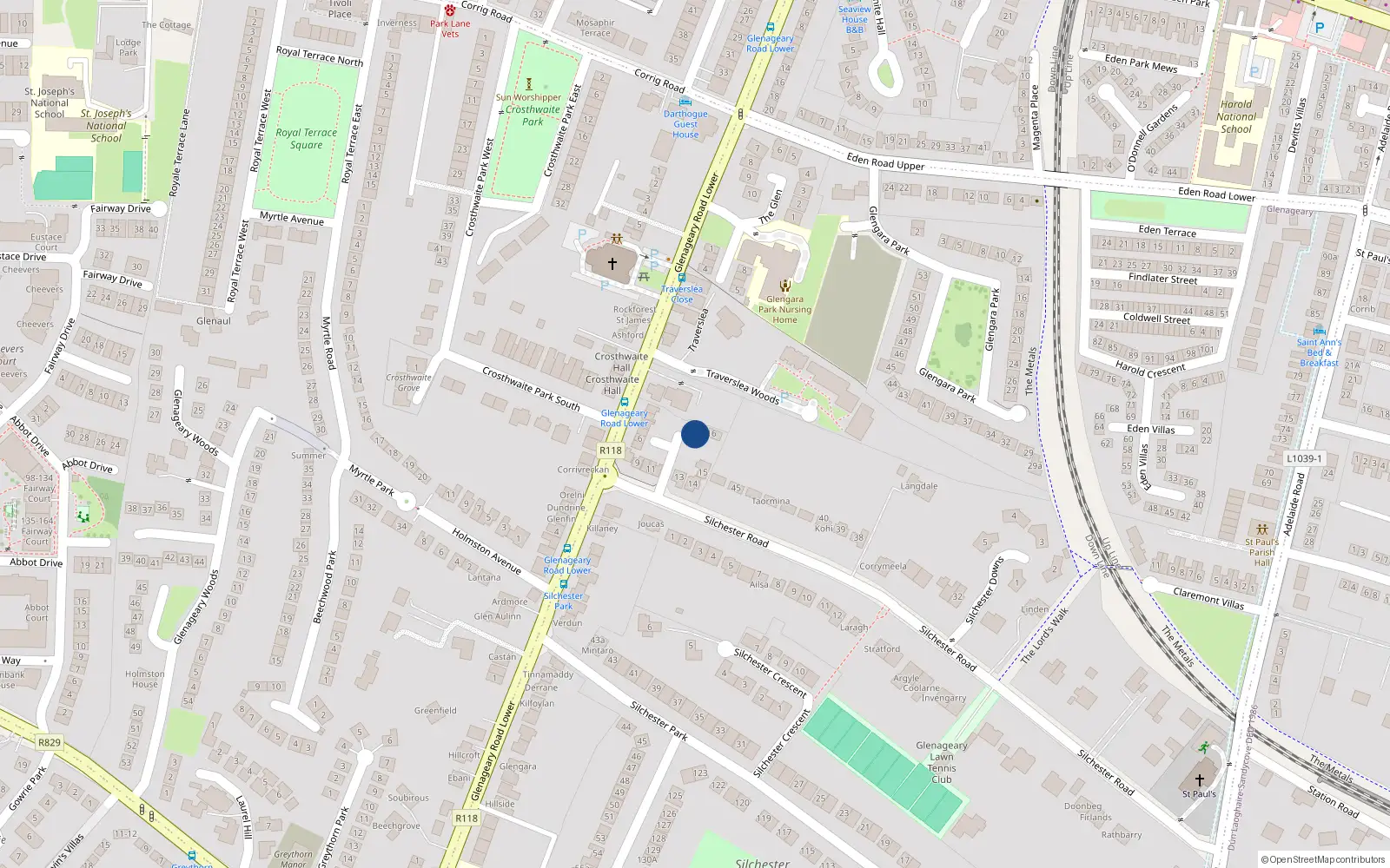 Overhead map showing the location of 17 Silchester Court, Silchester Road, Glenageary