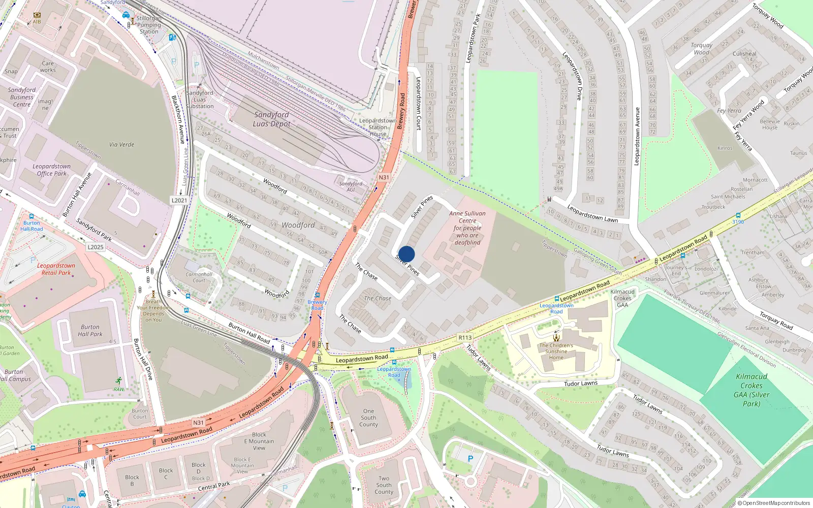 Overhead map showing the location of 17 Silver Pines, Stillorgan