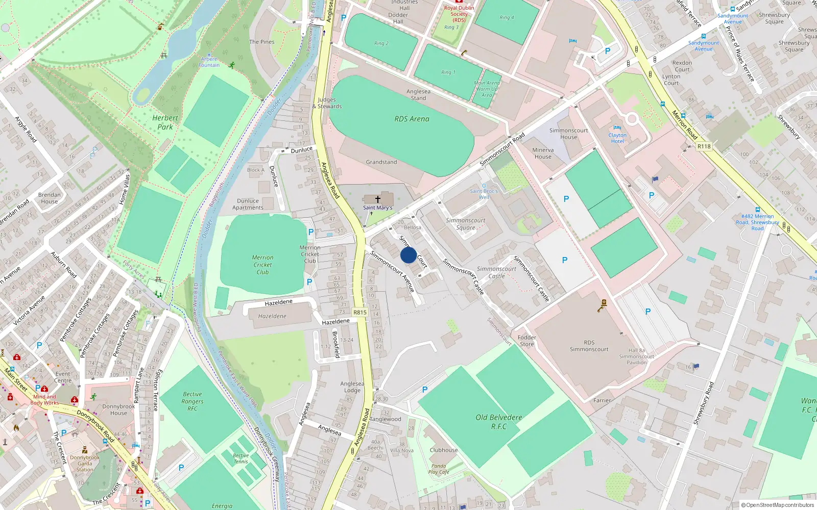 Overhead map showing the location of 17 Simmons Court, Simmonscourt Road, Ballsbridge