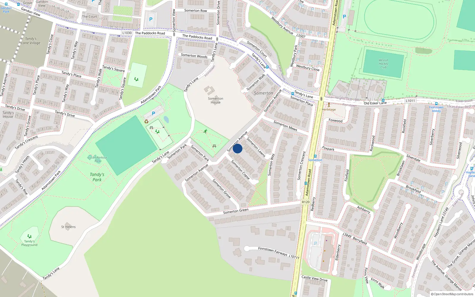 Overhead map showing the location of 17 Somerton Avenue, Newcastle Road, Lucan